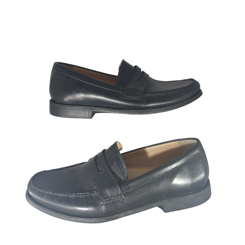 Johnston & Murphy Penny Loafers 10 W Black Leather Sheepskin Lining Brazil